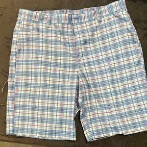 Men's Blue Plaid Flat Front Shorts